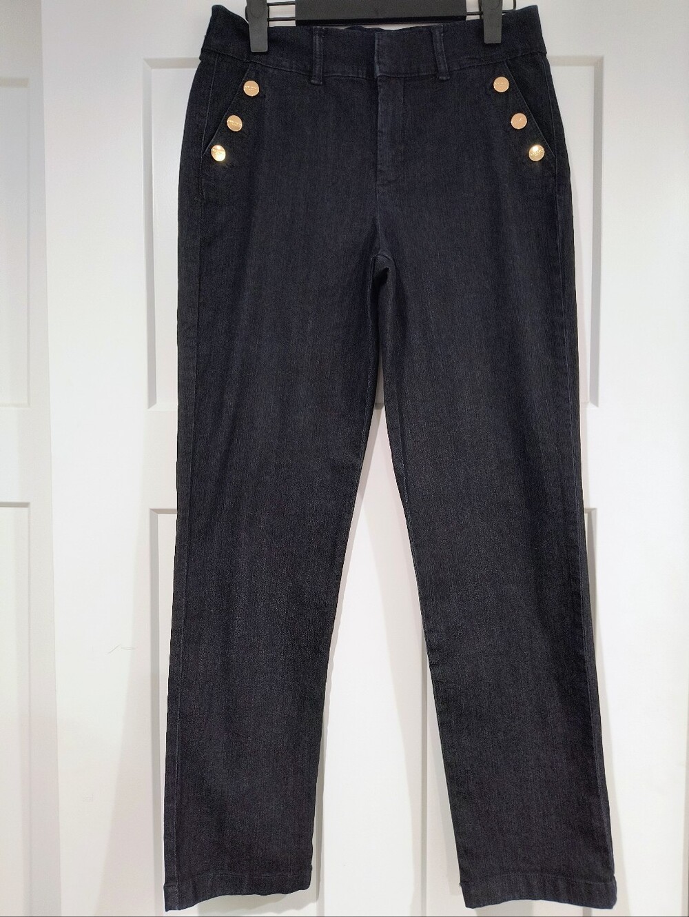 Nine West Black Straight-Leg Jeans with Gold Buttons